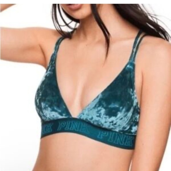 Pink Victoria’s Secret velvet unlined green bralette size S - Picture 1 of 6